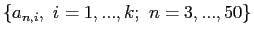 $\{a_{n,i},~i=1,...,k;~n=3,...,50\}$