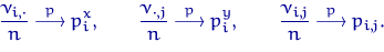 \begin{displaymath}
\dfrac{\nu_{i,\cdot}}{n} \buildrel {p} \over \longrightarrow...
 ...frac{\nu_{i,j}}{n} \buildrel {p} \over \longrightarrow p_{i,j}.\end{displaymath}