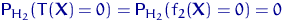 ${\mathsf P}\,{\!}_{H_2}(T({\mathbf X}) = 0)={\mathsf P}\,{\!}_{H_2}(f_2({\mathbf X}) = 0)=0$