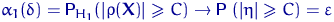 $\alpha_1(\delta)={\mathsf P}\,{\!}_{H_1}\!\left(\lvert\rho({\mathbf X})\rvert\g...
 ... C\right)\to 
{\mathsf P}\,\left(\lvert\eta\rvert\geqslant C\right)=\varepsilon$