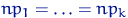 $np_1 = \ldots = np_k$