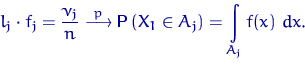 \begin{displaymath}
l_j\cdot f_j=\frac{\nu_j}{n} \buildrel {p} \over \longrightarrow {\mathsf P}\,(X_1\in A_j)=
\int\limits_{A_j} f(x)~dx.\end{displaymath}