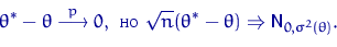 \begin{displaymath}
\theta^*-\theta \buildrel {p} \over \longrightarrow 0, \text...
 ...(\theta^*-\theta) \Rightarrow {\mathsf N}_{0,\sigma^2(\theta)}.\end{displaymath}