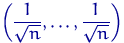 $\left(\dfrac{1}{\sqrt{n}},\ldots,\dfrac{1}{\sqrt{n}}\right)$
