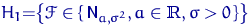 $H_1{=}\bigl\{\mathscr F\in \{\,{\mathsf N}_{a,\sigma^2}, a\in{\textrm{\upshape I\kern-0.20em R}}, \sigma\gt\,\}\bigr\}$
