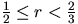 $\frac12\le r<\frac23$
